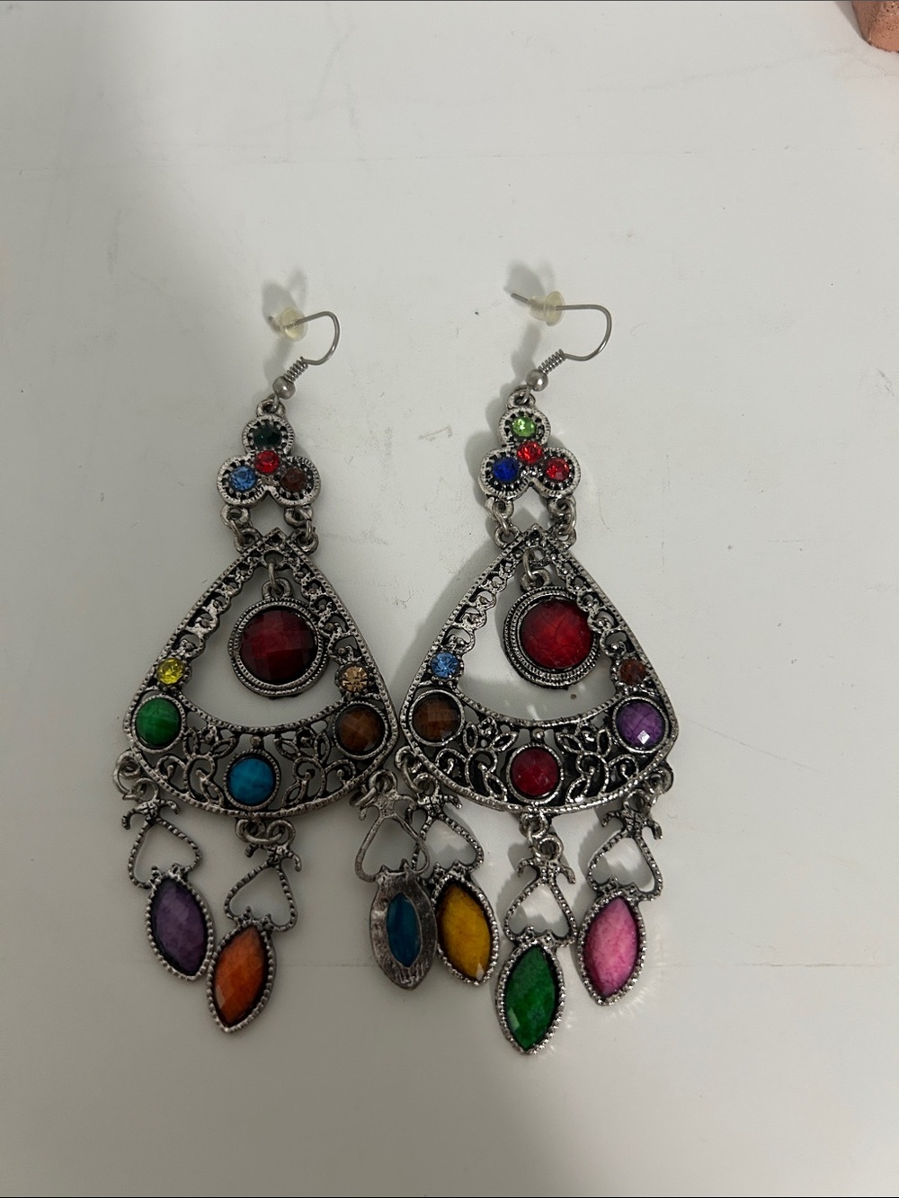 Multi-Color Gemstone Teardrop Dangle Earrings - Colorful Boho Style